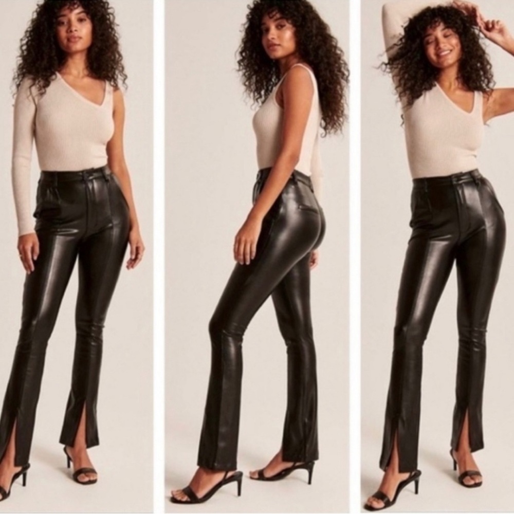 Abercrombie & Fitch Skinny Ultra High Rise Pants Leather Split Hem Size 6 Long